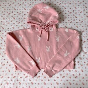 MISSGUIDED - PLAYBOY - Cropped Pink & White Hoodie